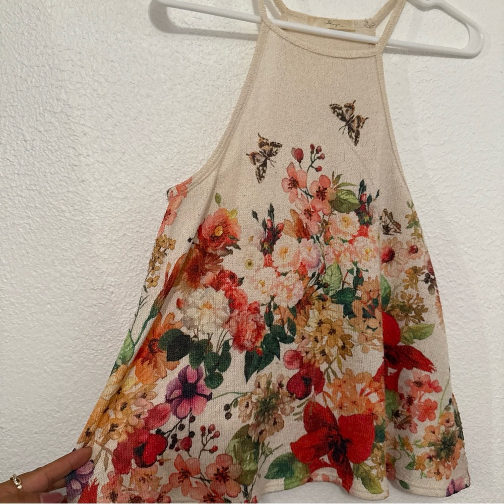 Gaze Cream Halter Floral Tank Top